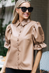 Live A Little Camel Leather Blouse