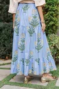 Getting Close Light Blue Medallion Midi Skirt