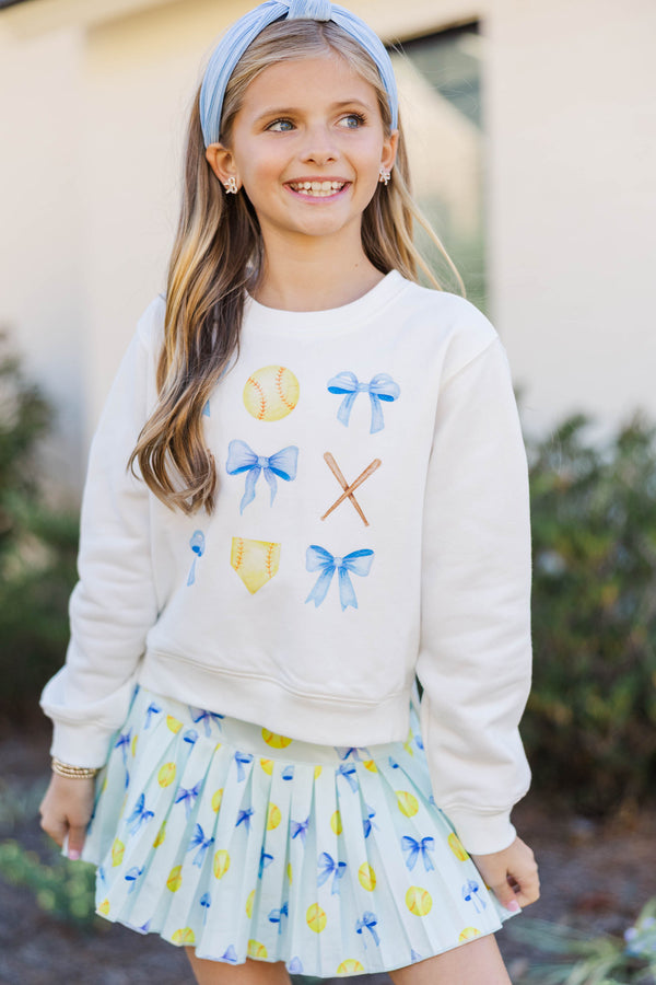 Girls: Game On White Softball Graphic Sweatshirt