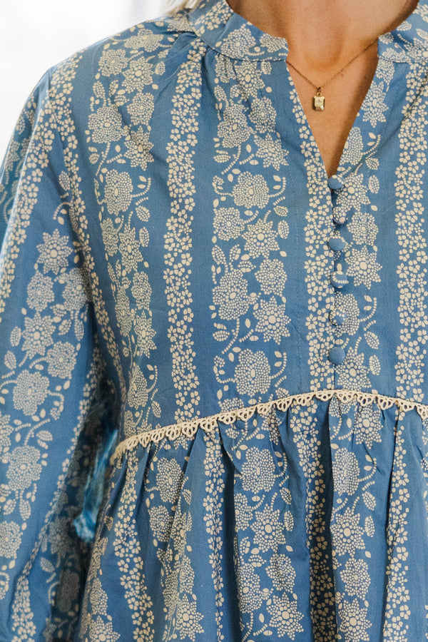 NURSING COLLECTION: Your Biggest Wish Blue Floral Dress