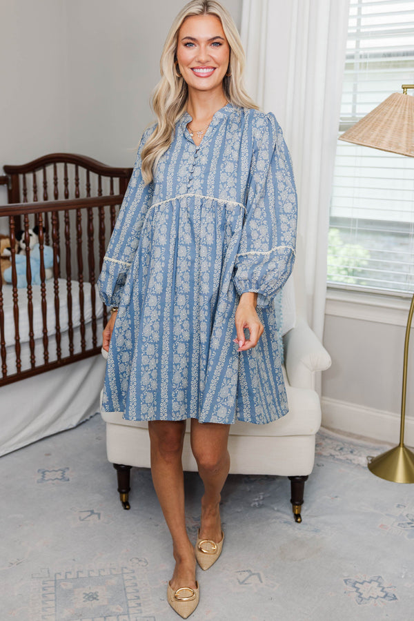 NURSING COLLECTION: Your Biggest Wish Blue Floral Dress