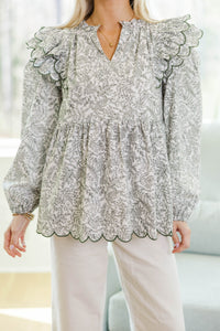 NURSING COLLECTION: Easy As Ever Olive Green Toile Blouse