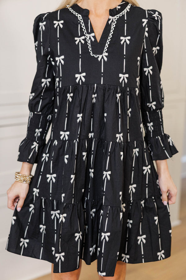 NURSING COLLECTION: In Your Happy Place Black Bow Print Dress