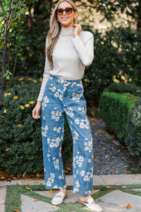 Flower Power Blue Straight Leg Jeans
