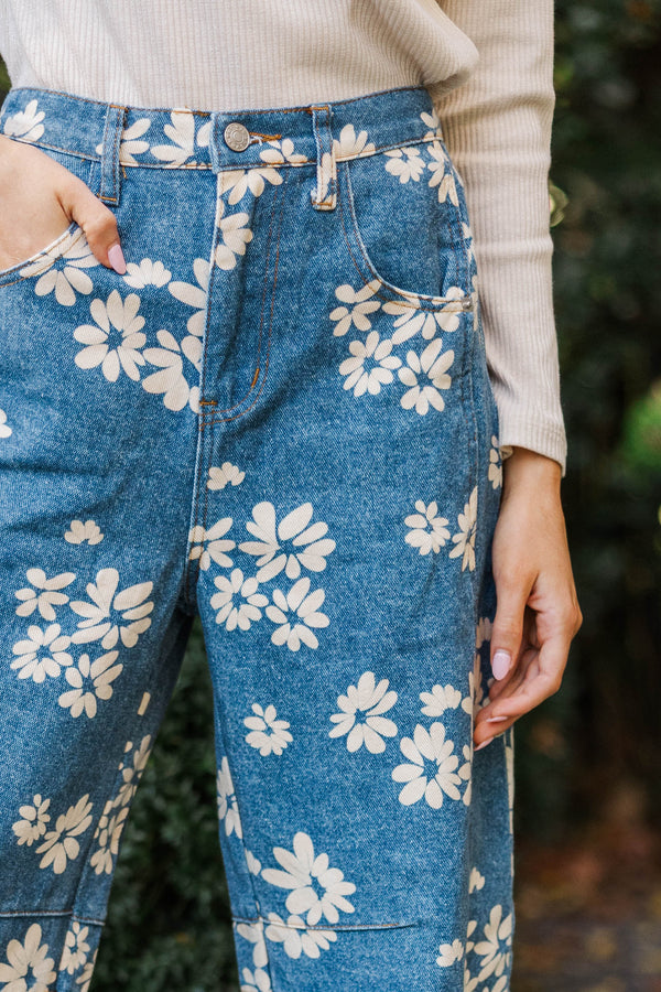 Flower Power Blue Straight Leg Jeans