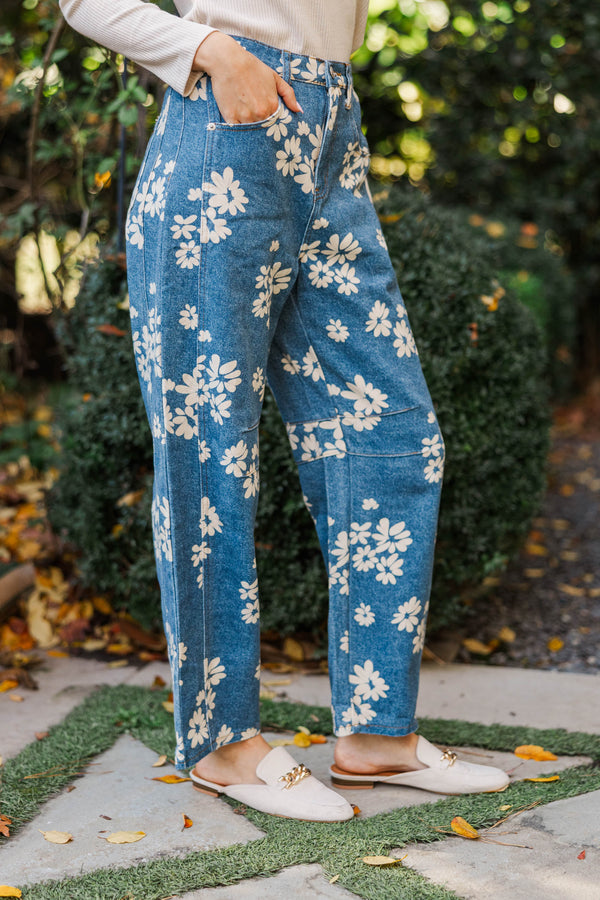 Flower Power Blue Straight Leg Jeans