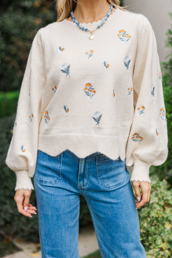 Sweet Bloom Cream Embroidery Sweater