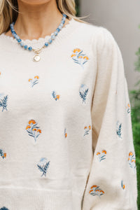 Sweet Bloom Cream Embroidery Sweater