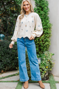 Sweet Bloom Cream Embroidery Sweater