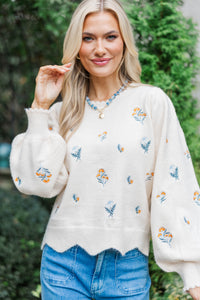 Sweet Bloom Cream Embroidery Sweater