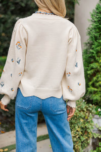 Sweet Bloom Cream Embroidery Sweater