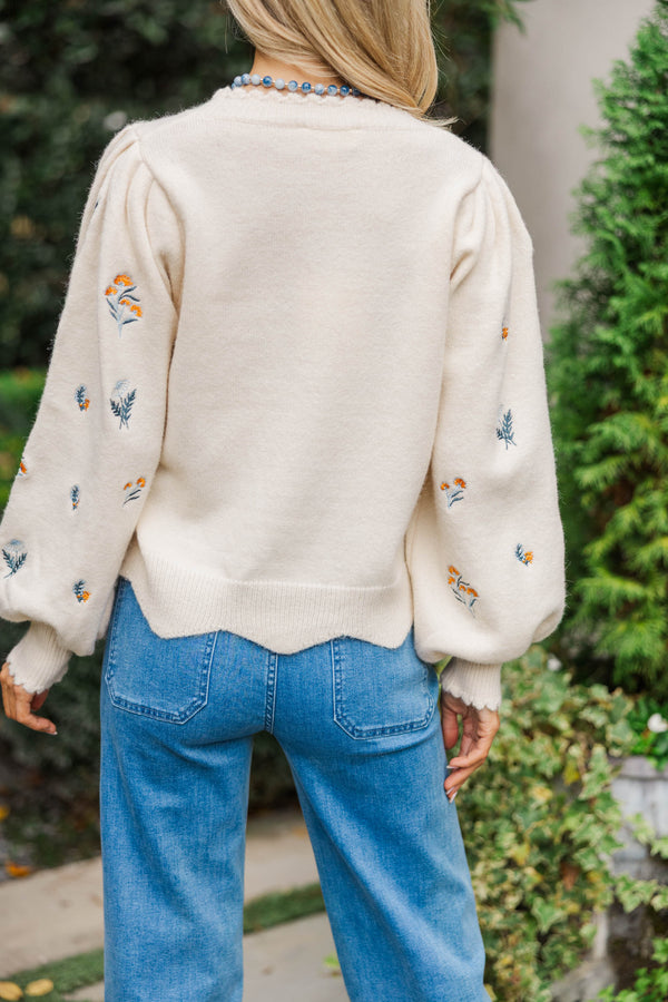 Sweet Bloom Cream Embroidery Sweater