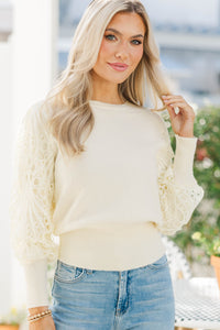 Golden Girl Oatmeal Lace Sweater