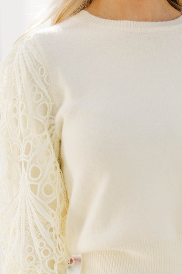 Golden Girl Oatmeal Lace Sweater