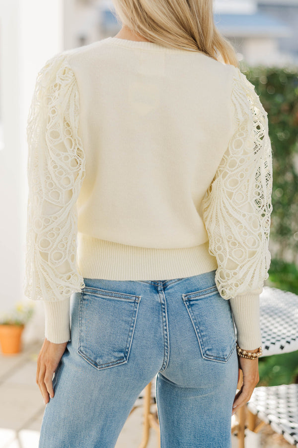 Golden Girl Oatmeal Lace Sweater
