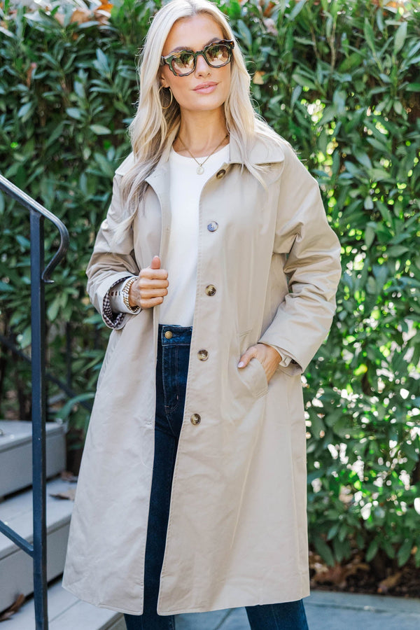 City Stroll Taupe Brown Trench Jacket