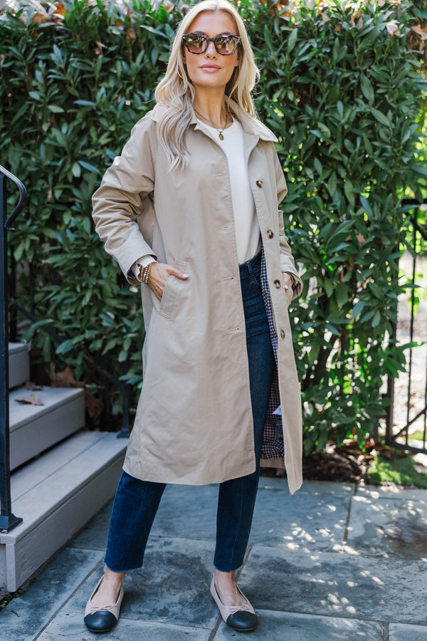 City Stroll Taupe Brown Trench Jacket
