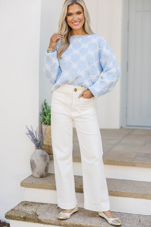 Shine On Darling Light Blue Bow Print Sweater