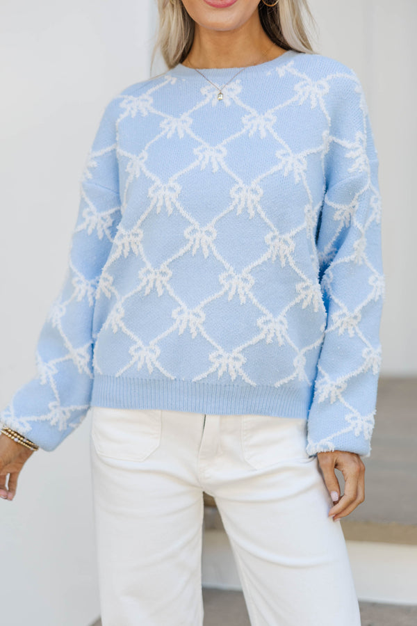 Shine On Darling Light Blue Bow Print Sweater