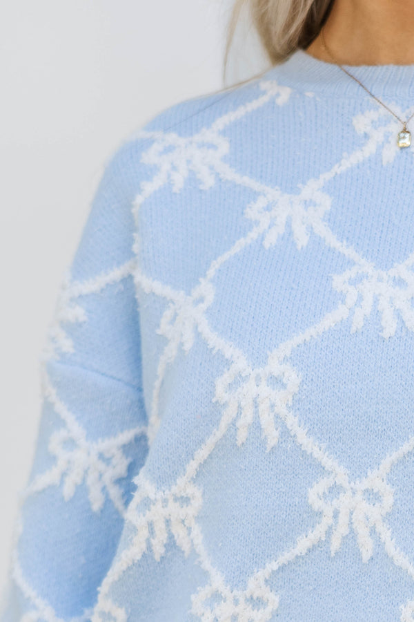 Shine On Darling Light Blue Bow Print Sweater