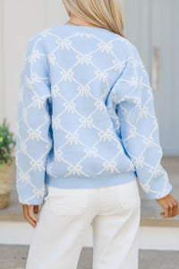 Shine On Darling Light Blue Bow Print Sweater