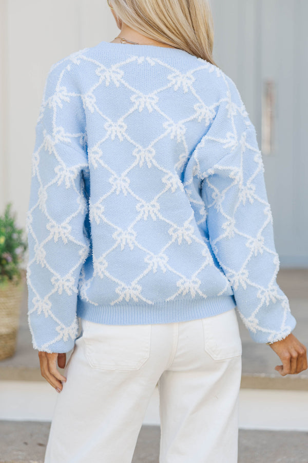 Shine On Darling Light Blue Bow Print Sweater