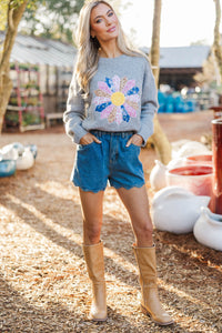 Morning Light Heather Gray Embroidered Sweater