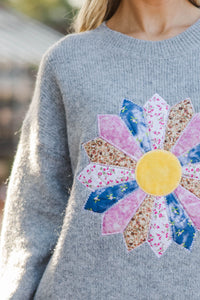 Morning Light Heather Gray Embroidered Sweater