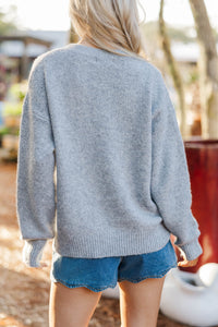Morning Light Heather Gray Embroidered Sweater