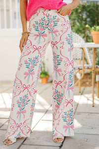 Darling Adventure Cream Bow Print Wide Leg Jeans