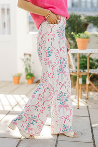 Darling Adventure Cream Bow Print Wide Leg Jeans