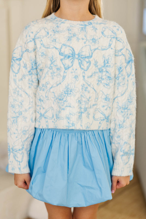Girls: Lovely Little Moments Light Blue Bow Sweater