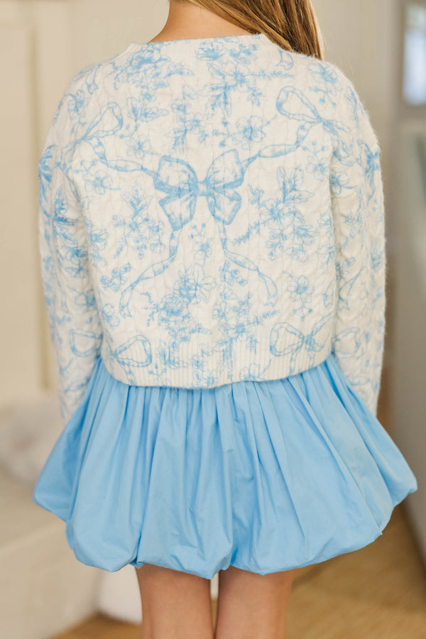 Girls: Lovely Little Moments Light Blue Bow Sweater