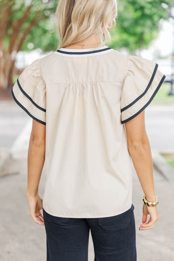 Elegance Awaits Taupe Medallion Blouse