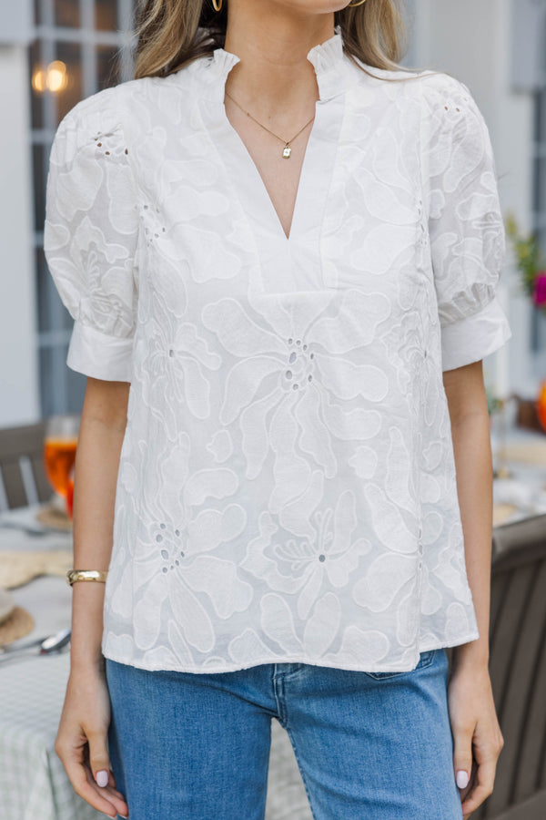You Got Me White Puff Sleeve Blouse