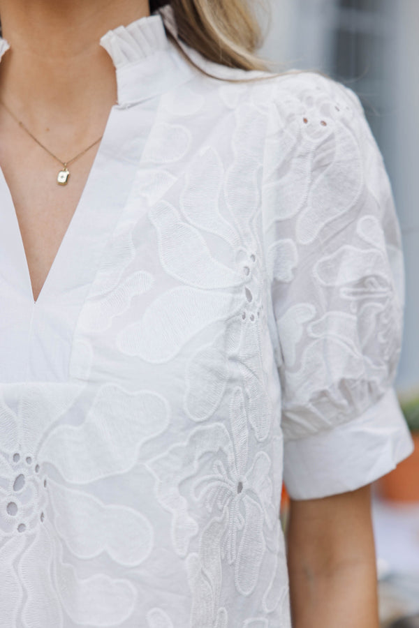 You Got Me White Puff Sleeve Blouse