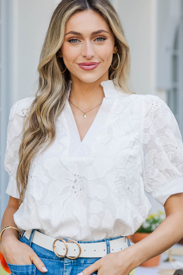 You Got Me White Puff Sleeve Blouse
