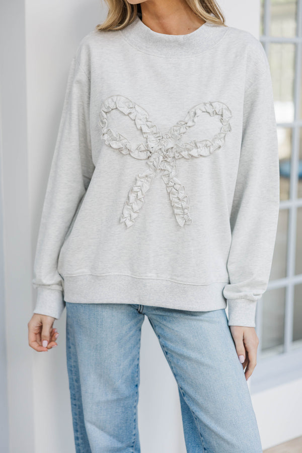Social Hour Heather Gray Bow Sweater
