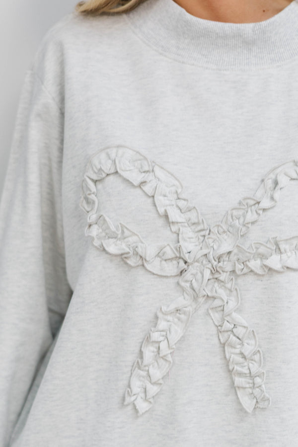 Social Hour Heather Gray Bow Sweater