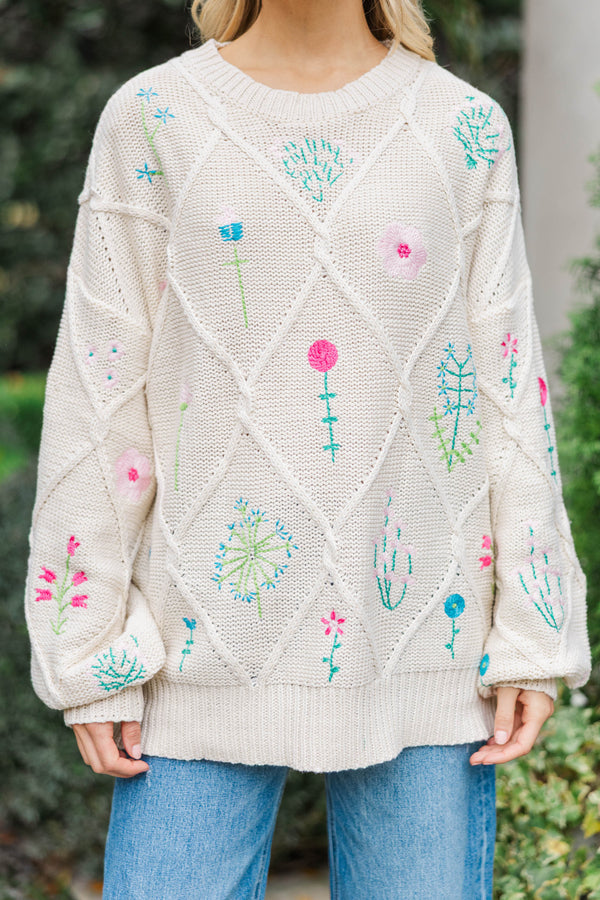 Forever Charming Cream Embroidered Sweater