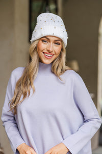 Chilly Day Charm White Embellished Hat