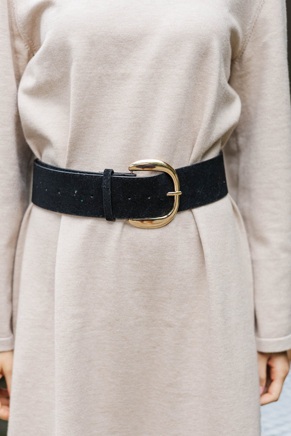 The Sleek Line Black Faux Suede Belt