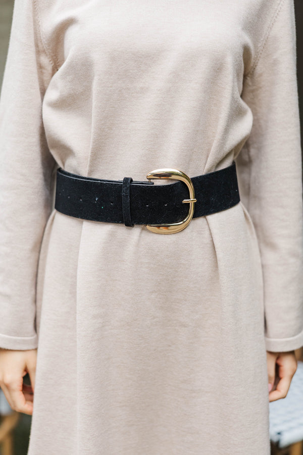 The Sleek Line Black Faux Suede Belt