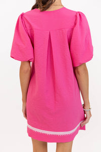 As Time Flies Fuchsia Embroidered Shift Dress