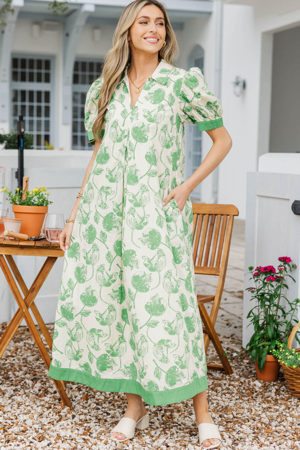 Out Of Town Green Floral Midi Dress