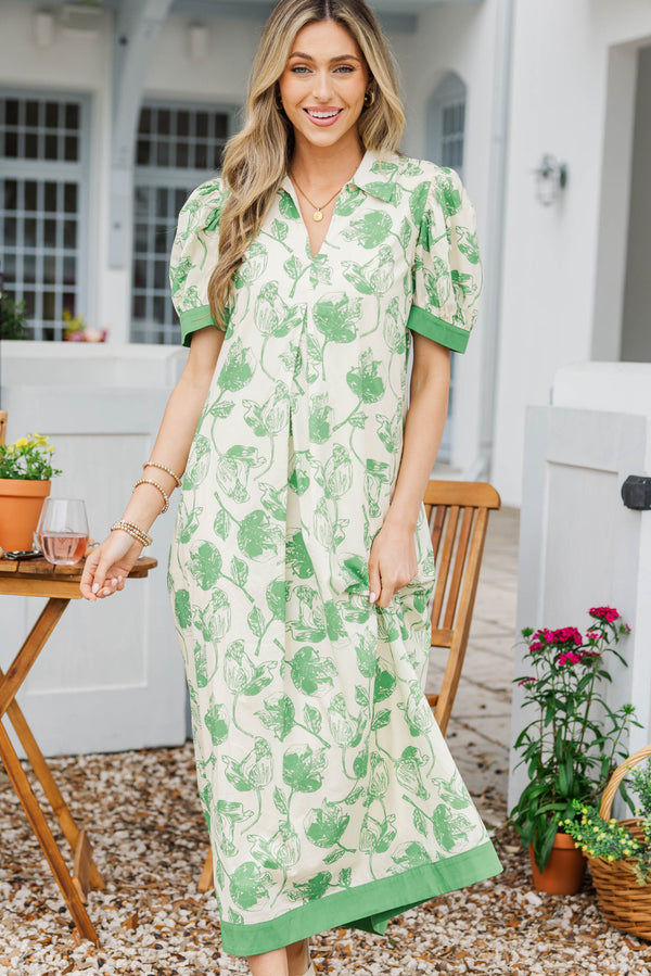 Out Of Town Green Floral Midi Dress