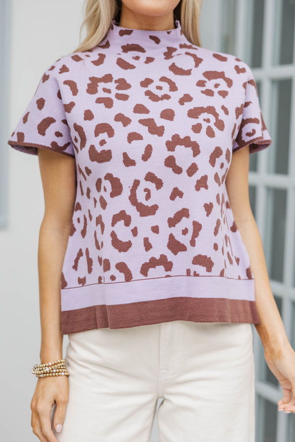 State Your Feelings Brown Leopard Mock Neck Sweater