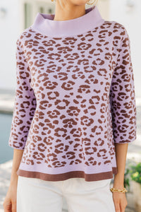 Just A Feeling Lavender Leopard Print Mock Neck Sweater