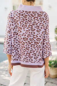 Just A Feeling Lavender Leopard Print Mock Neck Sweater