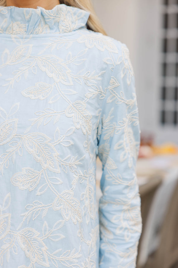 This Is It Light Blue Embroidered Swing Dress